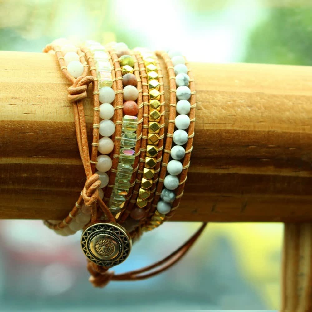 Natural Stone Bohe Mian Creative Bracelet Multi-layer Winding Bead Bracelet Couple Bracelet for Women Girl Jewelry Gift